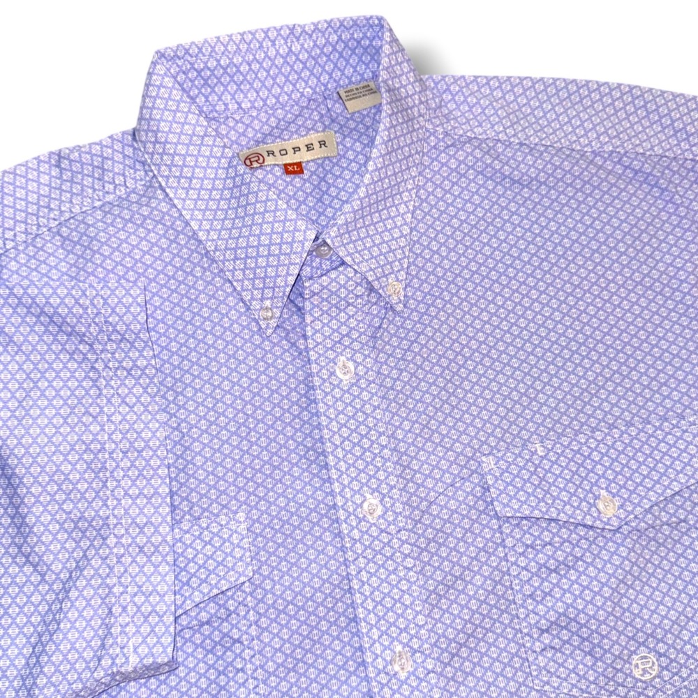 Roper Western Shirt‎ Mens XL Purple Geometric Diamond Short Sleeve Button Down